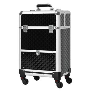 HOMCOM Valiză trolley machiaj geantă cosmetică vanity mâner telescopic reglabil 34L x 25l x 62H cm alu. negru | Aosom Romania imagine