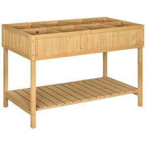 Outsunny Jardiniere pe picioare pătrată Potager cu raft dim. 110L x 46l x 76H cm 8 Compartimente & Insertii de irigare Lemn de Brad | Aosom Romania imagine