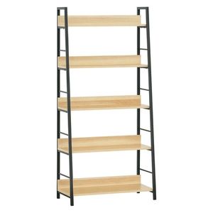 HOMCOM Bibliotecă bibliotecă de stil industrial înclinat 5 Niveluri 70L x 35l x 150H cm Culoare lemn stejar deschis Negru | Aosom Romania imagine