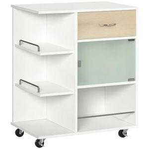 HOMCOM Carucior de bucătărie insulă centrală de bucătărie cu roți pivotante 360° rafturi cu bariere 65 x 39 x 80 cm alb | Aosom Romania imagine