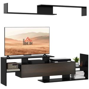 HOMCOM Ansamblu mobilier TV cu banc și raft de perete stil contemporan 153, 6L cm - negru | Aosom Romania imagine