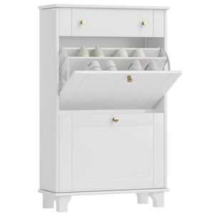 HOMCOM Dulap Pantofi de intrare îngust cu sertare cu uși basculante și raft ajustabil, 60 x 23, 5 x 98, 5 cm, alb | Aosom Romania imagine