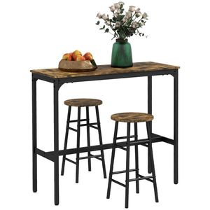 HOMCOM Set masă înaltă de bar + 2 tabureți structură din oțel blat cu aspect de lemn de acaju pentru 2 persoane negru | Aosom Romania imagine
