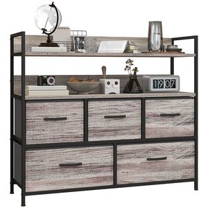 HOMCOM Mobilier de depozitare stil industrial comoda 5 sertare din material textil pliabile și detașabile și rafturi - 98l x 29P x 85H cm | Aosom Romania imagine