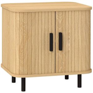 HOMCOM Noptieră, mobilier suplimentar, stil scandinav cu 2 uși glisante și picioare de oțel 48 x 40 x 48 cm, aspect lemn | Aosom Romania imagine