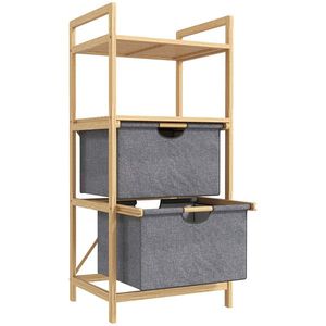 HOMCOM Coș de rufe din bambus corabie de rufe murdare cu 2 saci din țesătură glisantă și rafturi deschise, naturale | Aosom Romania imagine