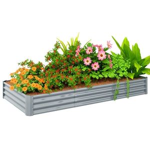 Outsunny Pat de flori dreptunghiular, pat de grădină înalt din oțel galvanizat, fund deschis, 240 x 120 x 30 cm, argintiu gri | Aosom Romania imagine