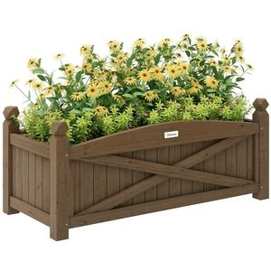 Outsunny Jardiniță din lemn, pat de flori în aer liber din lemn cu găuri de drenaj, 90 x 39 x 37 cm, maro închis | Aosom Romania imagine
