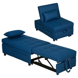 HOMCOM Fauteuil convertibil 1 loc fauteuil pat cu spătar reglabil, scaun căptușit și pernă, albastru | Aosom Romania imagine