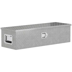 HOMCOM Cufăr pentru unelte pentru remorcă cutie de depozitare din aluminiu mânere late și antiderapante 99 x 33 x 25, 5 cm argintiu | Aosom Romania imagine
