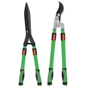 Outsunny Lot de 2 foarfece de grădină, foarfecă pentru gard viu lungime 63, 5-78, 5 cm tăietor cu enclumă lungime 64, 5-90 cm verde și negru | Aosom Romania imagine