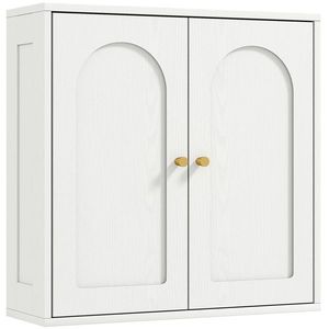 HOMCOM Dulap de perete, mobilier înalt de baie modern cu dulap cu dublă ușă și mânere aurii, 60x20x60 cm, alb | Aosom Romania imagine