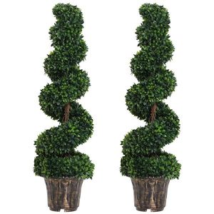 Outsunny Plantă Artificială Decorativă Buxus în Spirală cu Ghiveci Inclus, Ф32x120 cm, Verde | Aosom Romania imagine