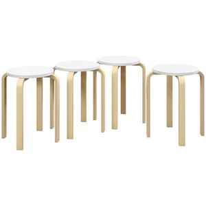 HOMCOM Set de Scaune Stivuibile pentru 4 Persoane, Scaune Moderne de Stivuire, Scaune Rotunde fără Spate, 40x40x45 cm, Lemn Natural | Aosom Romania imagine