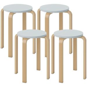 HOMCOM Set de Scaune Stivuibile pentru 4 Persoane, Scaune Moderne de Stivuire, Scaune Rotunde fără Spate, 40x40x45 cm, Lemn Natural | Aosom Romania imagine