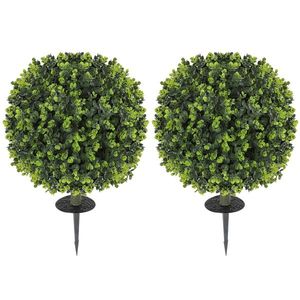 HOMCOM Set 2 Plante Artificiale de Buxus de 40 cm cu Tija Integrată pentru Interior și Exterior, Verde | Aosom Romania imagine