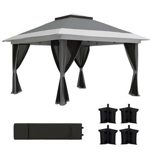 Outsunny Pavilion Pliabil cu Pereți din Plasă, Înălțime Reglabilă și Protecție UV, 356x356x280 cm, Gri | Aosom Romania imagine