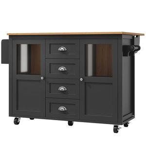 Insulă de bucătărie cu blat reglabil, Negru | Aosom Romania imagine