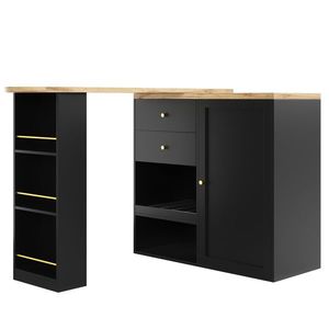 Masă de bar rotativă 360° cu 2 sertare și dulap cu ușă glisantă, Negru | Aosom Romania imagine