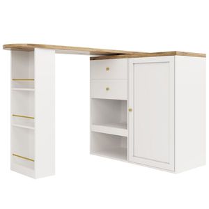 Masă de bar rotativă 360° cu 2 sertare și dulap cu ușă glisantă, Alb | Aosom Romania imagine