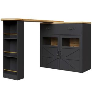 Masă de bar extensibilă cu spațiu de depozitare și funcție de rotire 360°, Negru | Aosom Romania imagine