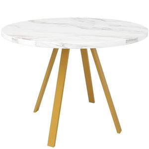 Masă rotundă pentru 4 persoane, Alb+Auriu | Aosom Romania imagine