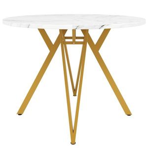 Masă rotundă pentru 4 persoane, Alb+Auriu | Aosom Romania imagine