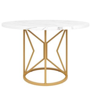 Masă rotundă de dining din MDF, Alb+Auriu | Aosom Romania imagine