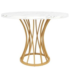 Masă rotundă pentru 4 persoane, Alb+Auriu | Aosom Romania imagine