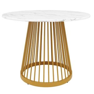 Masă rotundă pentru 4 persoane, Alb+Auriu | Aosom Romania imagine