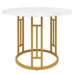 Masă rotundă pentru 4 persoane, Alb+Auriu | Aosom Romania imagine