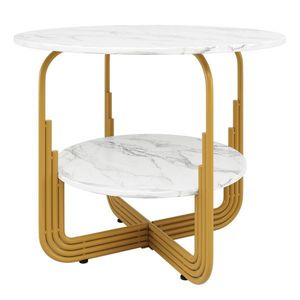 Masă rotundă de dining pentru 4 persoane, Alb+Auriu | Aosom Romania imagine