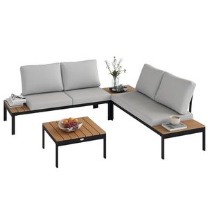 Outsunny Set Mobilier de Grădină din 4 Piese, cu 2 Canapele și 2 Măsuțe de Cafea, 141x64x62 cm, Lemn Natural | Aosom Romania imagine
