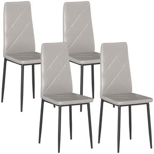 HOMCOM Set de 4 Scaune de Dining cu Spătar Înalt din Imitație de Piele și Oțel, 41x50x97cm, Gri | Aosom Romania imagine
