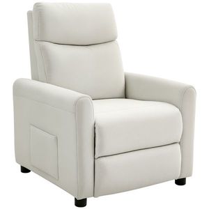 HOMCOM Fotoliu Reclinabil 135° max în Material cu Efect de In, Spumă, Oțel și Lemn, 73x86x100 cm, Crem | Aosom Romania imagine