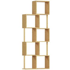 HOMCOM Librărie modernă și asimetrică cu 5 niveluri din bambus, 62.5 x 23 x 165 cm, lemn | Aosom Romania imagine