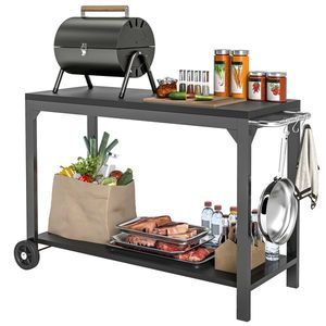 HOMCOM Cărucior de grădină din oțel cărucior de serviciu cu roți cu blat de lucru 135 x 55 x 86, 5 cm negru | Aosom Romania imagine