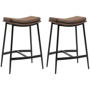 HOMCOM Set 2 Scaune de Bar în Stil Industrial, din Piele Ecologică, 48.5x38.5x68.5 cm, Negru și Maro | Aosom Romania imagine