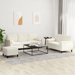 vidaXL Set de canapele cu perne, 3 piese, crem, catifea imagine