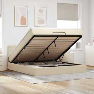 vidaXL Cadru de pat otoman cu saltea crem 160x200cm stofa imagine