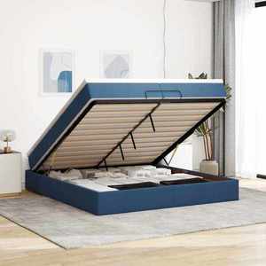 vidaXL Cadru de pat otoman cu saltele, țesătură albastră 200x200cm imagine