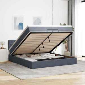 vidaXL Cadru de pat otoman cu saltea gri închis 200x200 cm catifea imagine