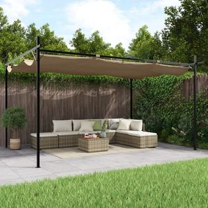vidaXL Pergola cu acoperiș retractabil, gri taupe, 395x292x230 cm imagine