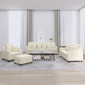 vidaXL Set de canapele cu perne, 4 piese, crem, catifea imagine