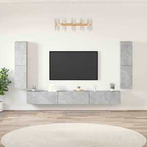 vidaXL Set dulapuri TV, 7 piese, gri beton, lemn prelucrat imagine