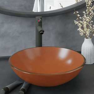 vidaXL Chiuvetă baie, robinet și scurgere tip push, maro sticlă călită imagine