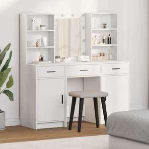 vidaXL Set de Dressing cu lumini cu bandă LED 3 pcs Alb Lemn compozit imagine