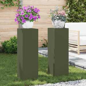 vidaXL Suport pentru plante 2 pcs Olivengrønn 24 x 24 x 75 cm Oțel imagine