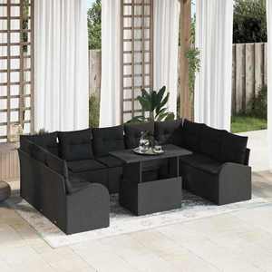 vidaXL Set de canapele pentru grădină 10 pcs Negru Rattan poli imagine