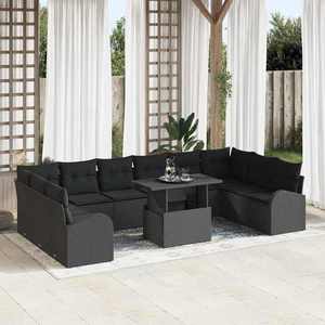 vidaXL Set de canapele pentru grădină 11 pcs Negru Rattan poli imagine